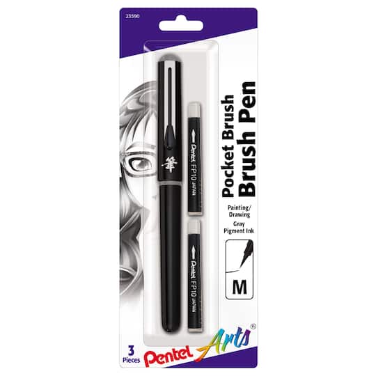 Pentel Arts&#xAE; Pocket Brush Pen Medium with 2 Refills, Grey